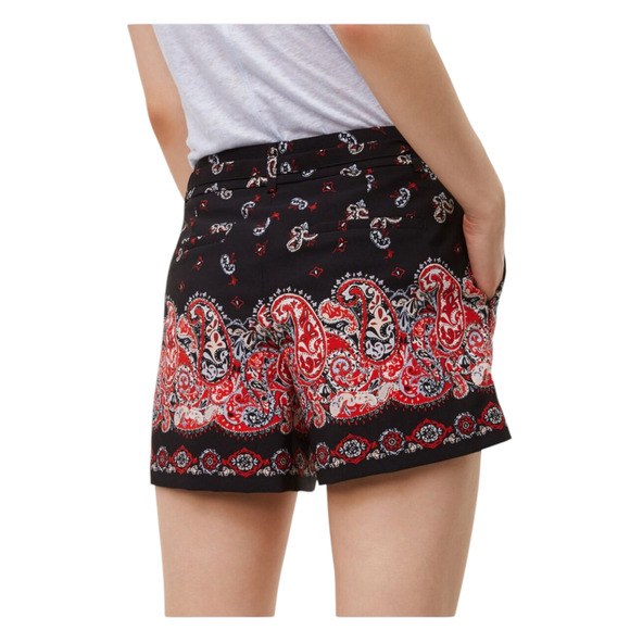 New Ann Taylor Loft Sunset Paisley printed Tie waist black red shorts size 4P - Picture 6 of 11